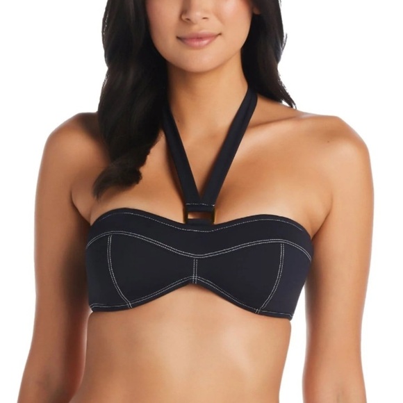 NWT Bleu Rod Beattie A Fine Line Bandeau Seamed Halter Bikini Top Black - Picture 1 of 6